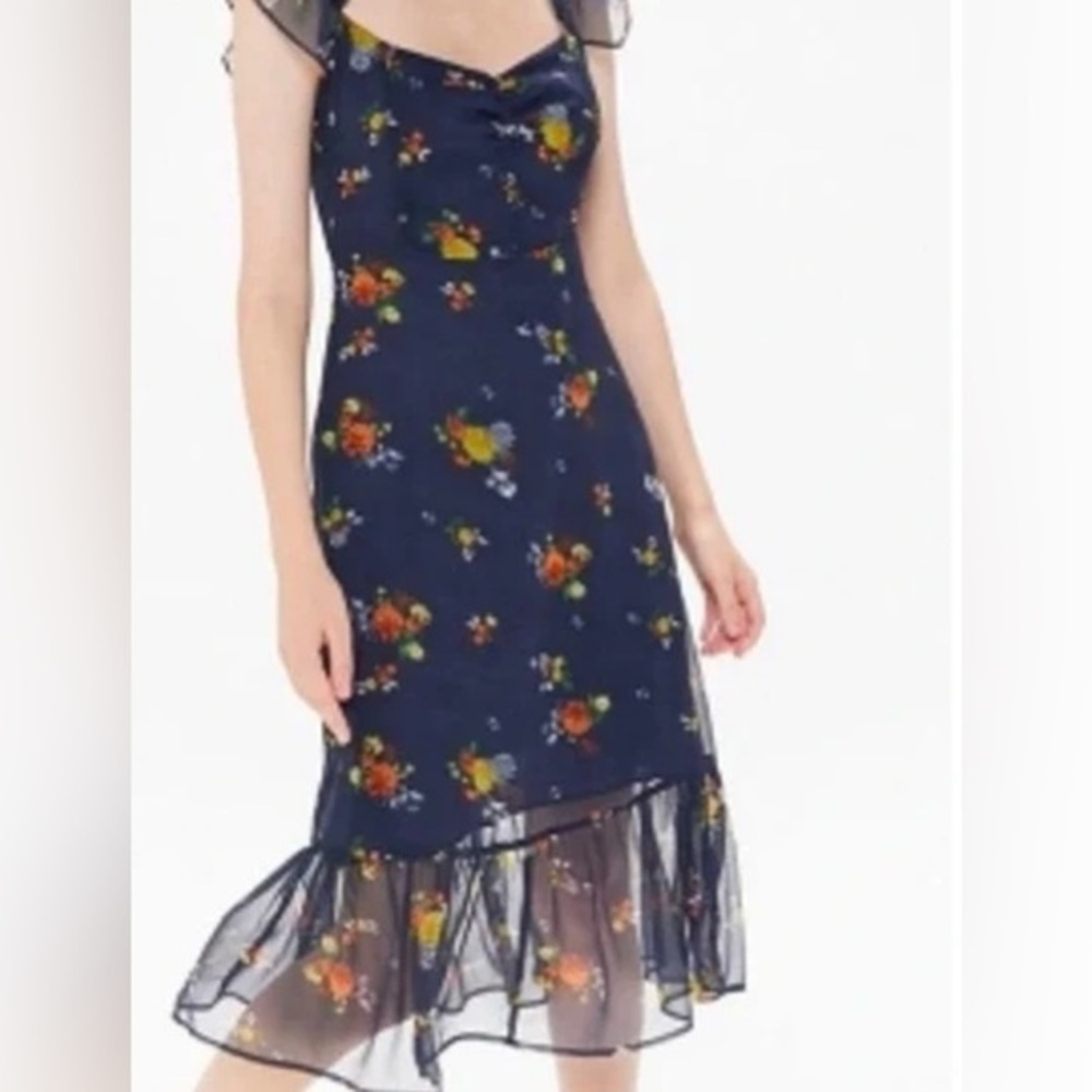 Urban Outfitters Navy Floral Midi Dress Sz 2